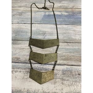 Chevron Style Gold Tone 26" Chain Necklace Textured‎ Hammered Distressed